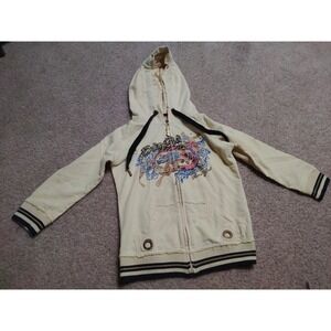 Ecko Red Zip Up Hoodie XS Yellow Skull Tattoo Graphic Y2K Streetwear Rare